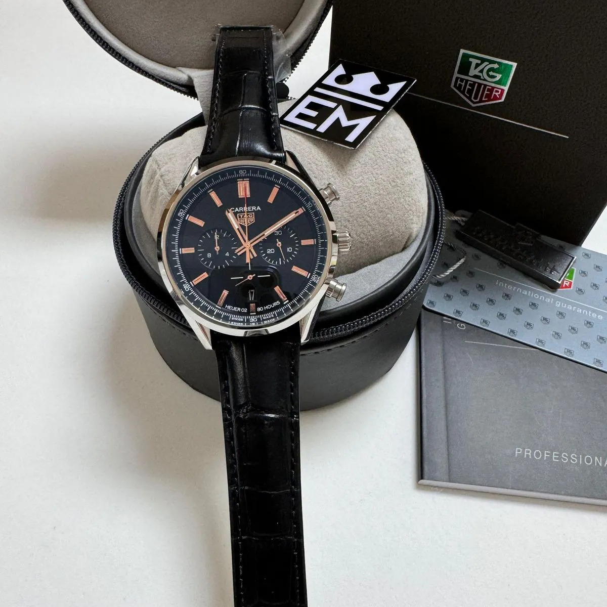 TAG Heuer Carrera Chronograph – Black/Rose Gold Leather Strap