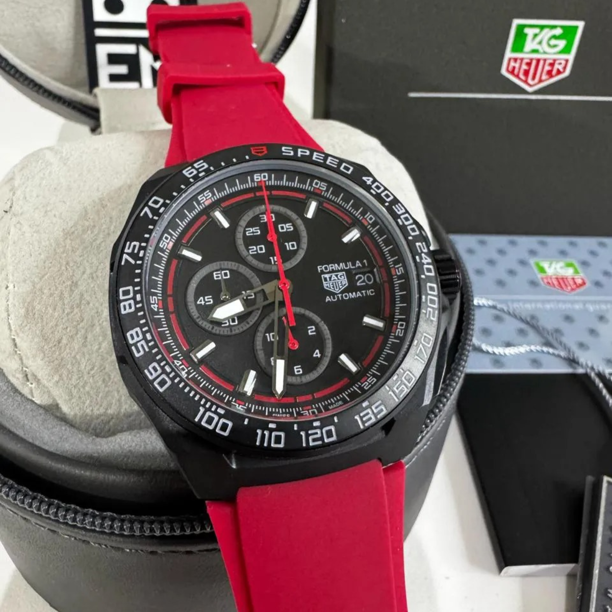 TAG Heuer Formula 1 Automatic Chronograph – Black Red with Red Rubber Strap