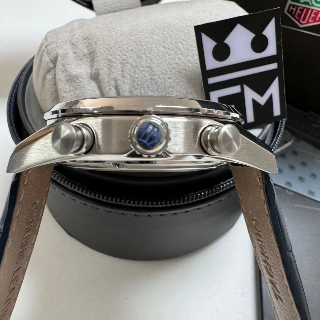 TAG Heuer Carrera Chronograph – Silver & Blue | Leather Strap