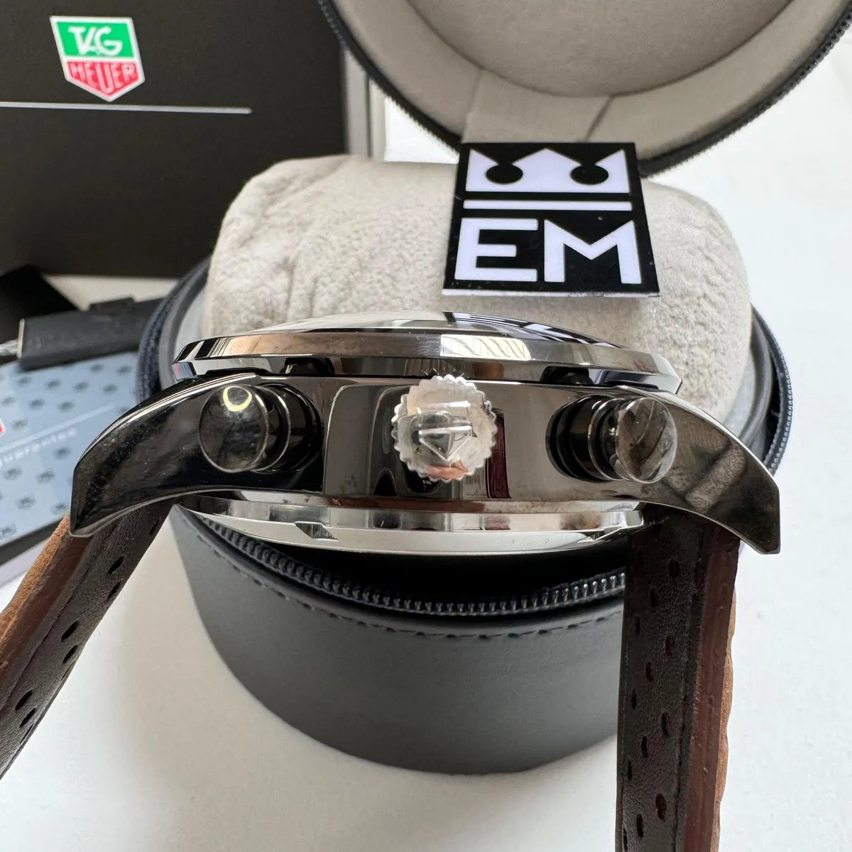 TAG Heuer Carrera Chronograph Black Brown Leather Strap