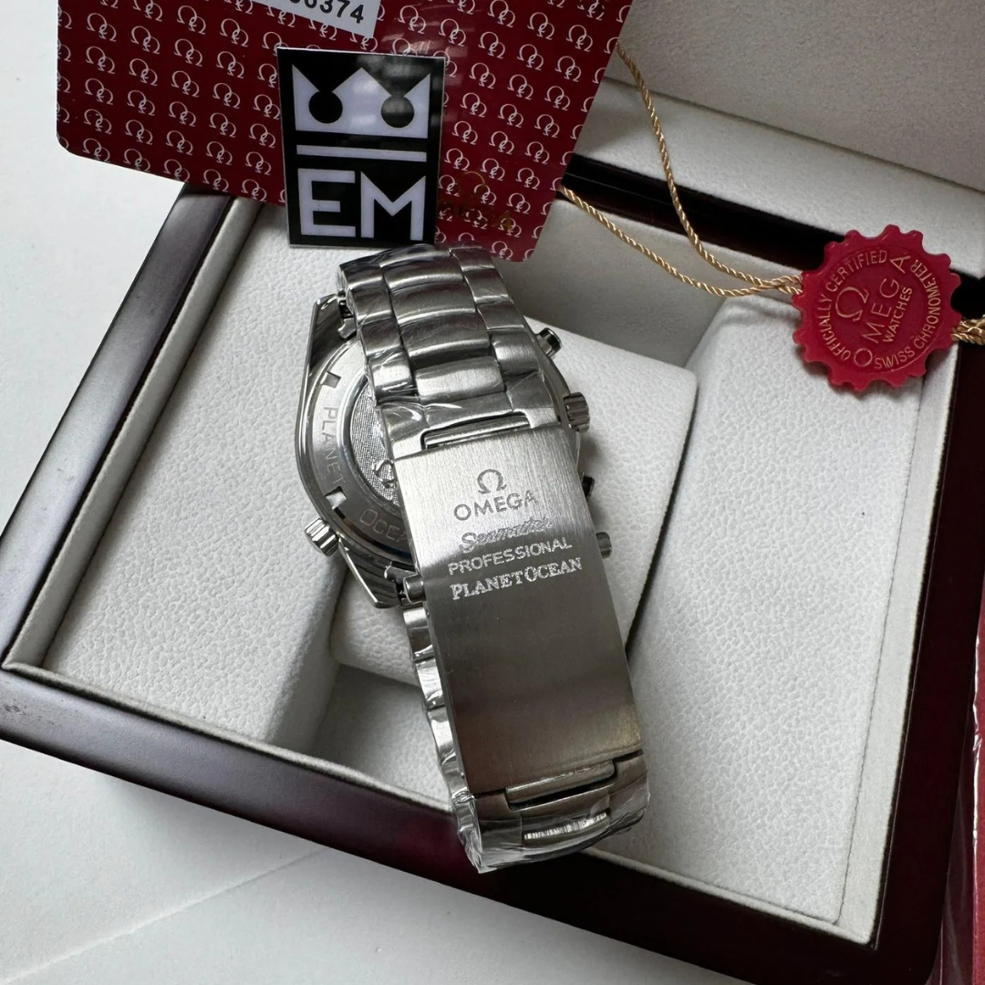 Omega Seamaster Planet Ocean Chronograph – Black & Orange | Stainless Steel Bracelet