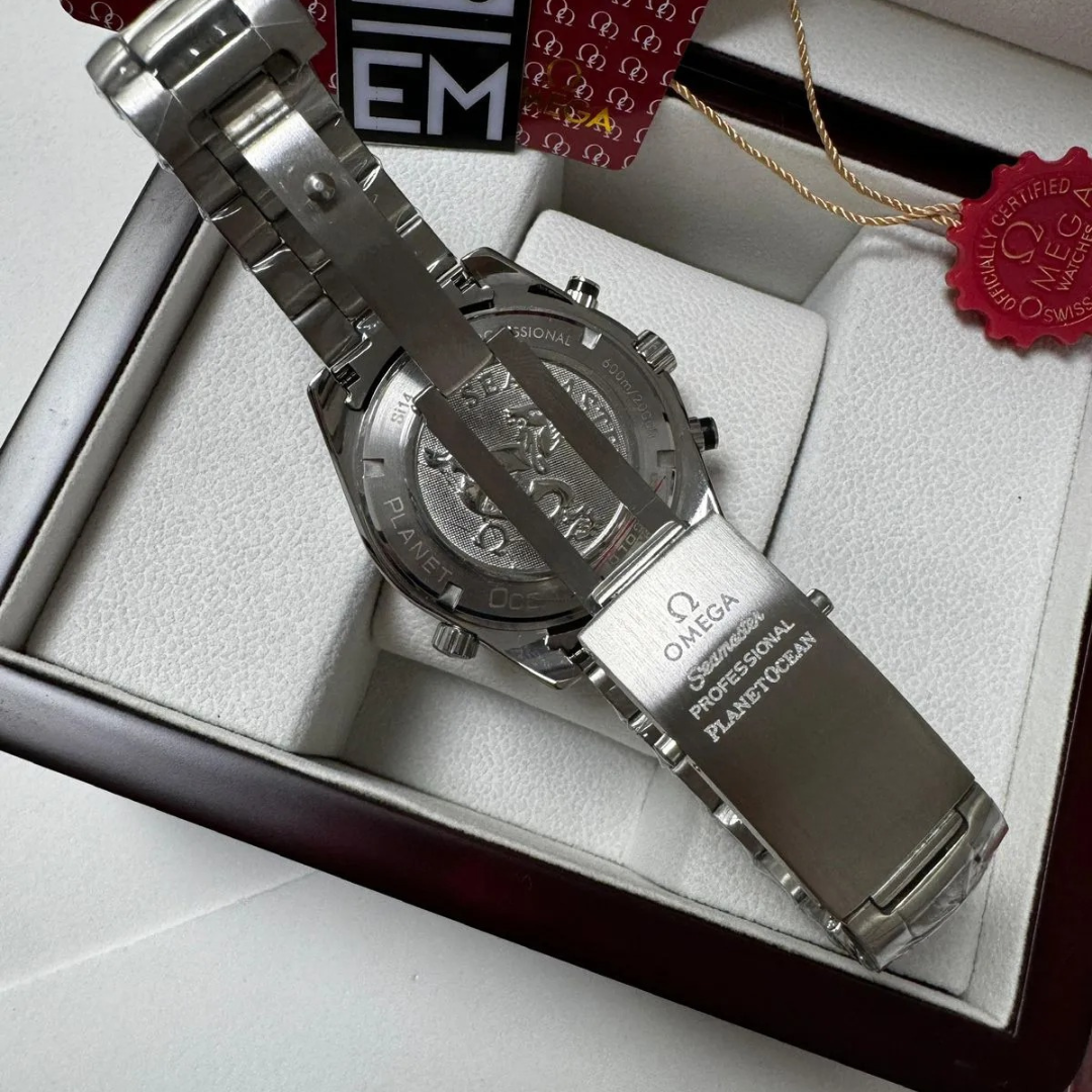 Omega Seamaster Planet Ocean Chronograph – Black & Orange | Stainless Steel Bracelet