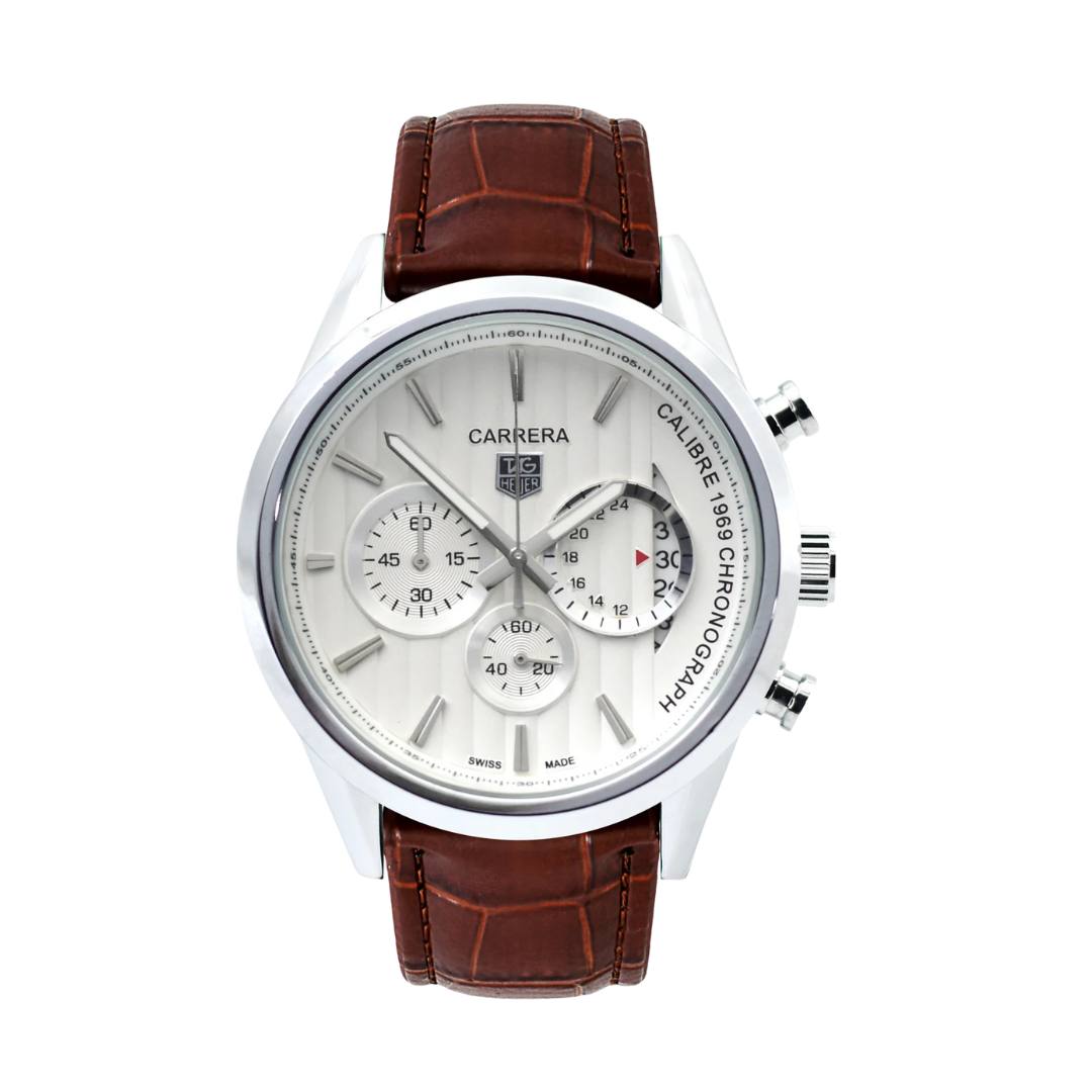 TAG Heuer Carrera Chronograph – Silver Dial & Brown Leather Strap