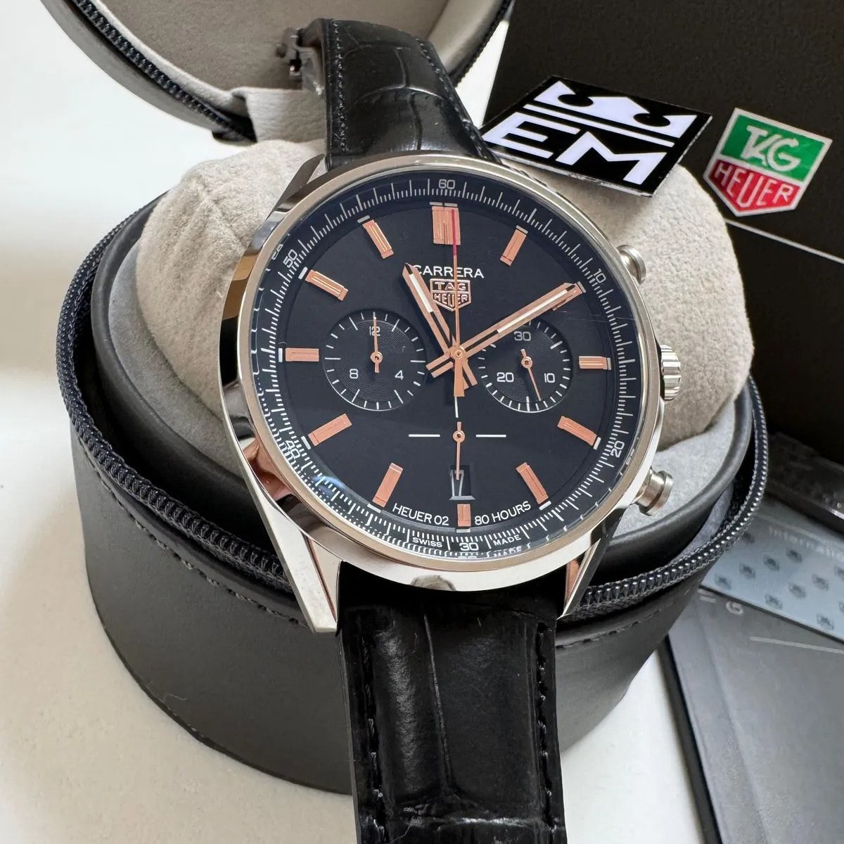 TAG Heuer Carrera Chronograph – Black/Rose Gold Leather Strap