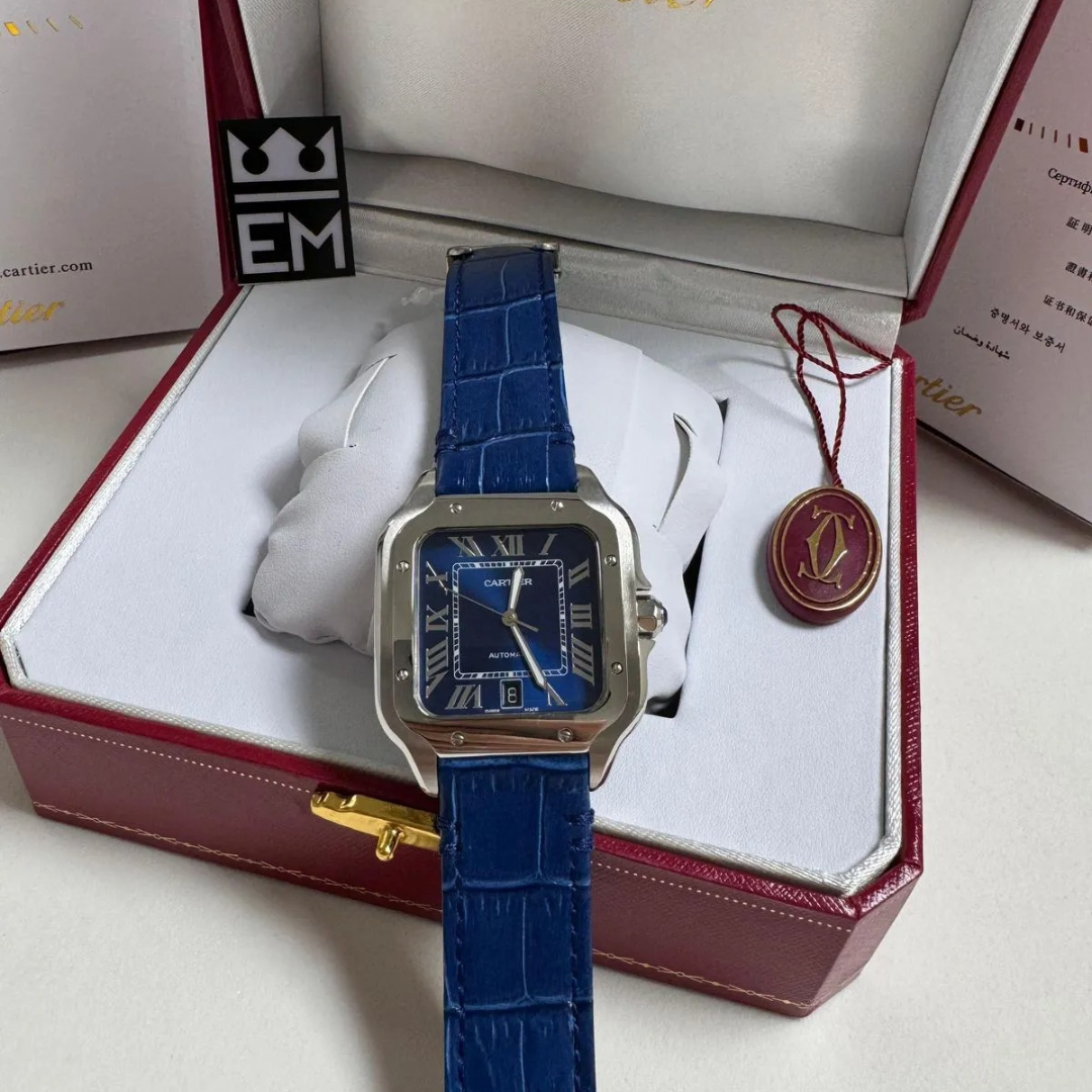 Cartier Santos Automatic Blue Leather