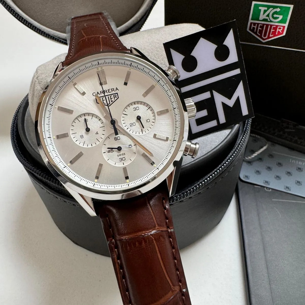 TAG Heuer Carrera Chronograph – Silver Dial & Brown Leather Strap