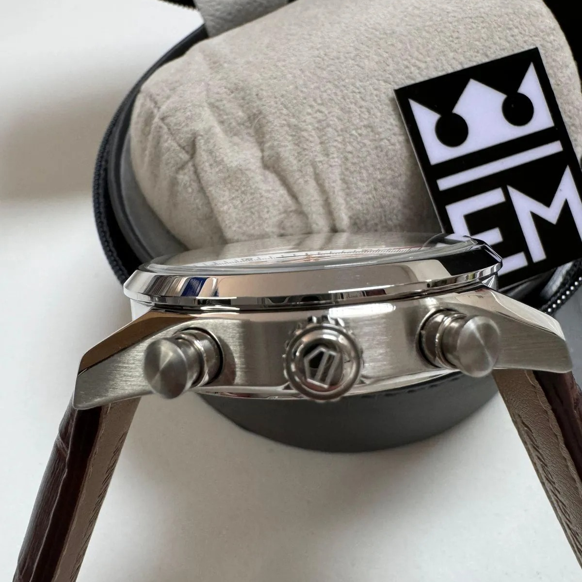 TAG Heuer Carrera Chronograph – Silver/Rose Gold Brown Leather Strap