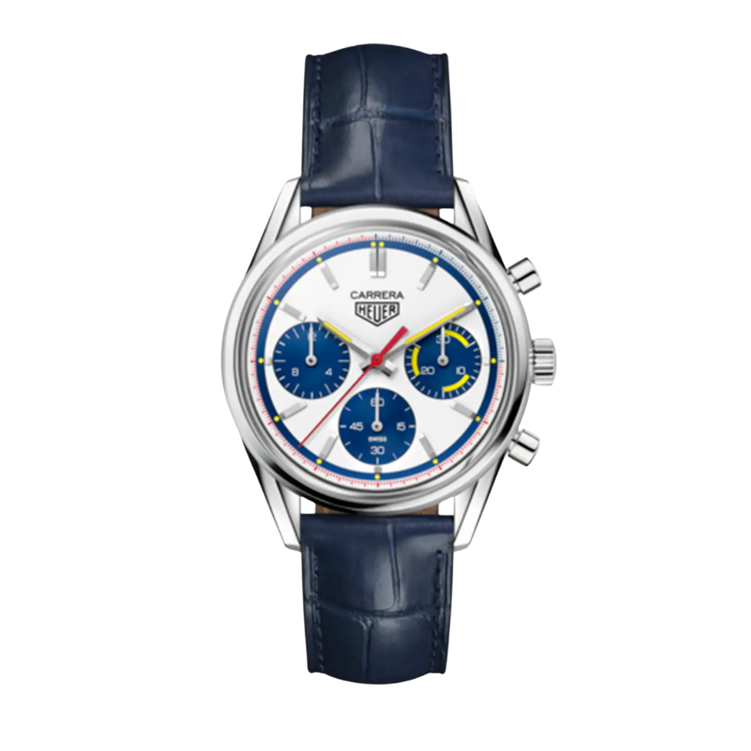 TAG Heuer Carrera Chronograph – Silver & Blue | Leather Strap