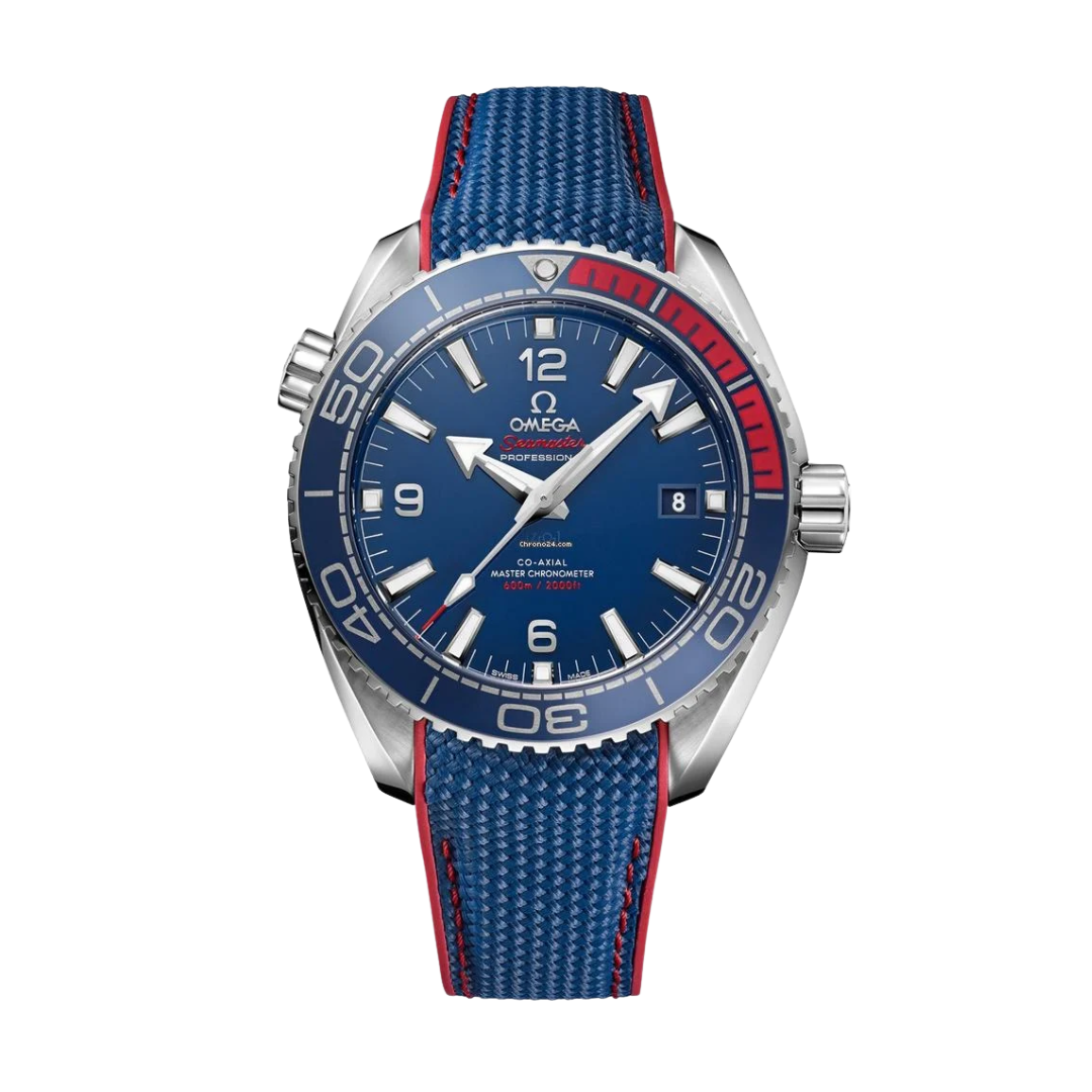 Omega Seamaster Planet Ocean 'Co-Axial Master Chronometer' – Blue/Red | Textile Strap