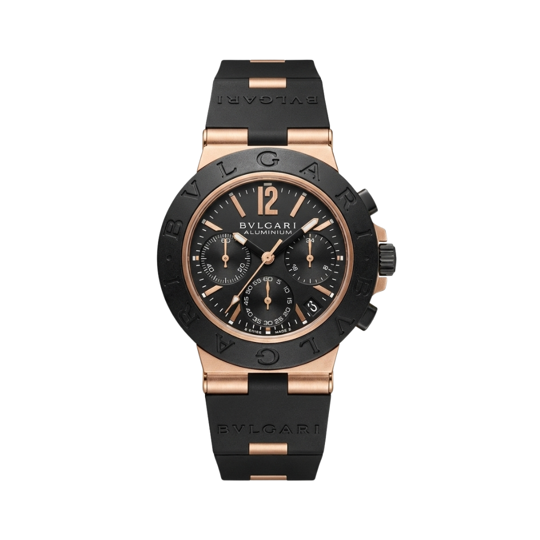 Bvlgari Aluminium Chronograph Schwarz/Rosegold