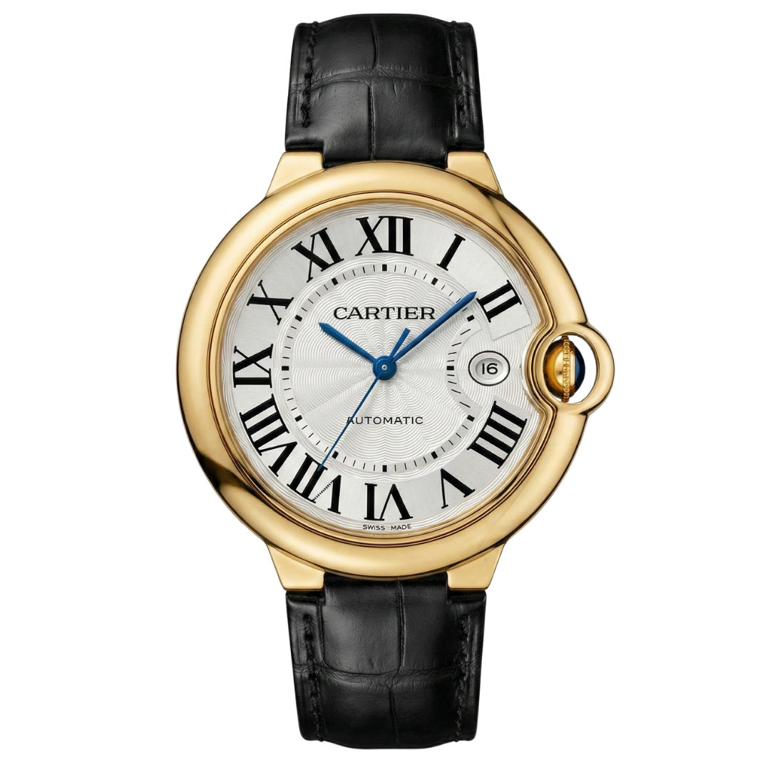 Cartier Ballon Bleu Gold Automatik – Lederarmband Schwarz